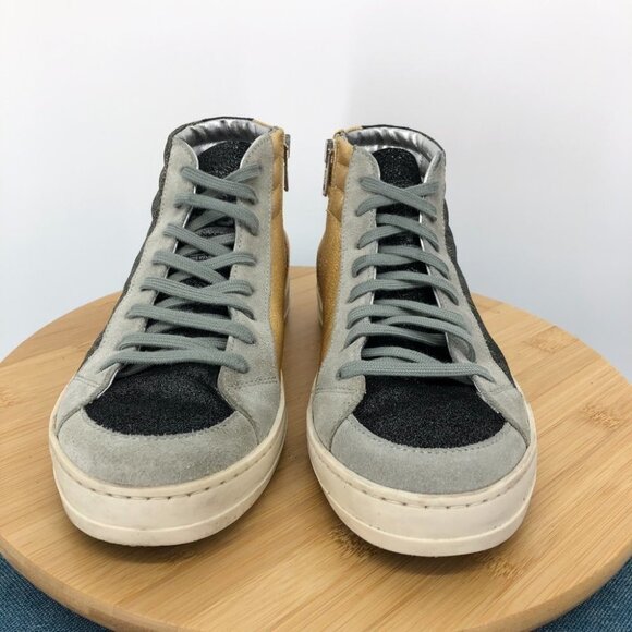 P448 Black + Gold Glitter High top sneakers purple sparkly or grey laces Size 6 - Picture 10 of 16